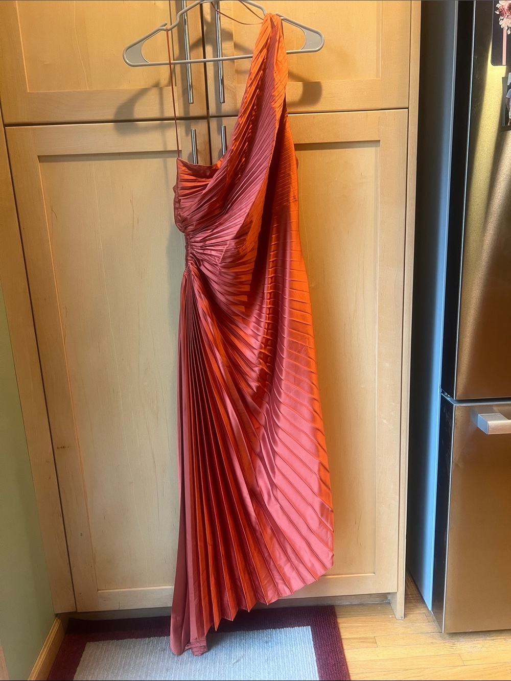 Vici One-Shoulder Pleated Gown in Burnt Orange